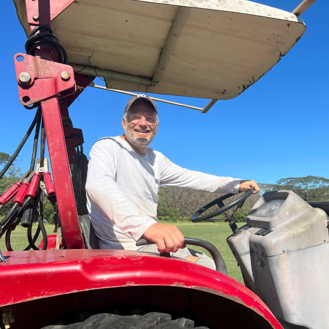 Pieter on a tractor