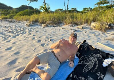 Pieter on towel bumming at the beach of Barrigona, Costa Rica