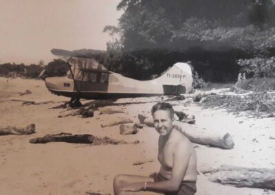 One of the first pilots with his airplane at Samara Beach