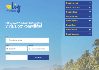 TIG Start screen booking busticket Costa Rica Online