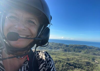 Mireille takes selfie during take-off in gyro-copter