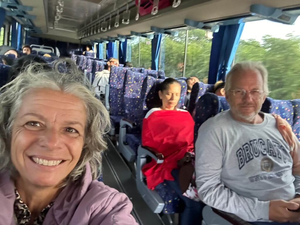 Pieter and Mireille in the TIG bus with warm clothes